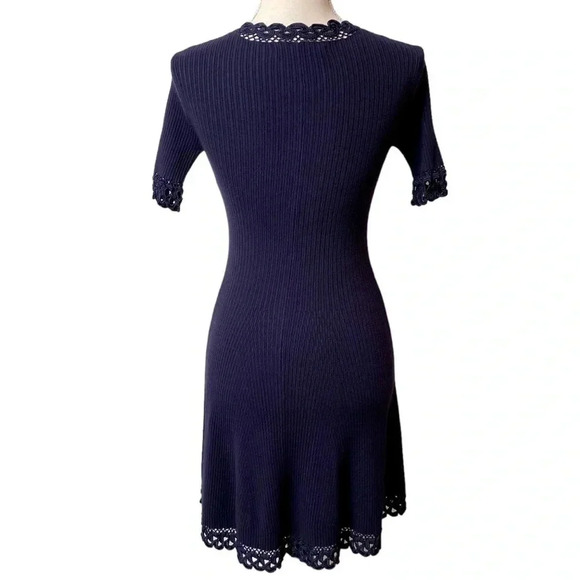 Jonathan Simkhai Crochet Knit Deep V-Neck Fit & Flare Dress Navy XS - Picture 13 of 16